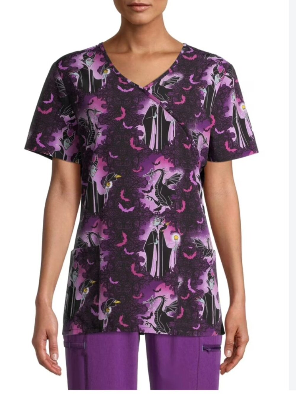 Disney Villains Maleficent and Dragon Scrub Top Purple Size 3XL
